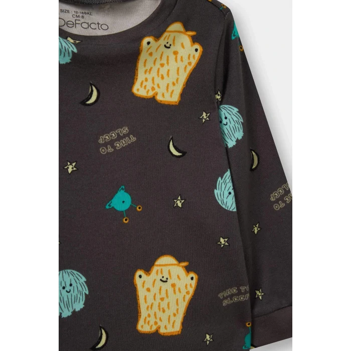 Defacto F0549A5GR164 Gri Erkek Bebek Pijama Takımı Uzay Baskılı Uzun Kollu Üst Uzun Alt