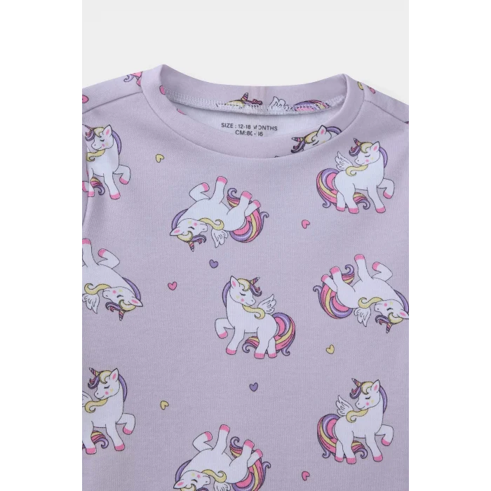Defacto F0632A5PR306 Mor Kız Bebek Pijama Takımı Unicorn Baskılı Uzun Kollu Üst Uzun Alt