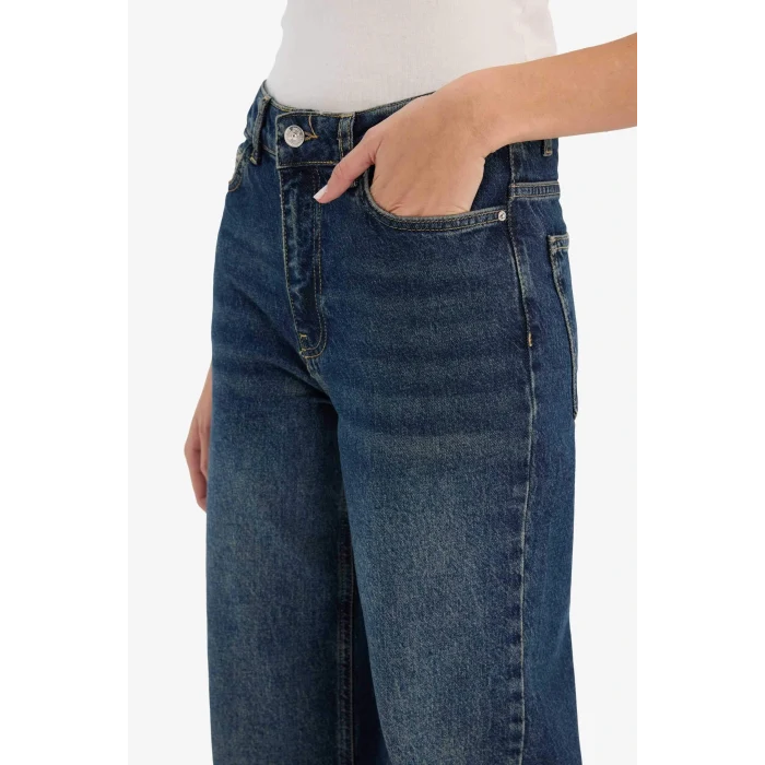 Defacto D8154AXNM35 DENIM Comfort Straight Yüksek Bel Bilek Boy Jean Yıkamalı Pantolon