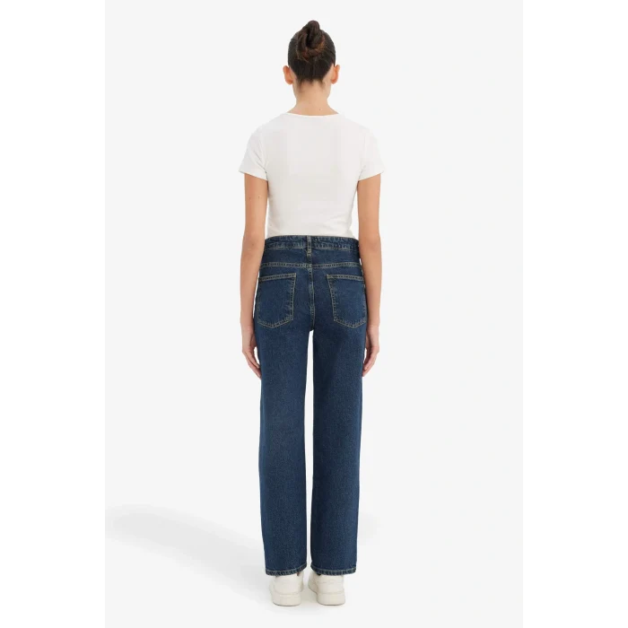 Defacto D8154AXNM35 DENIM Comfort Straight Yüksek Bel Bilek Boy Jean Yıkamalı Pantolon