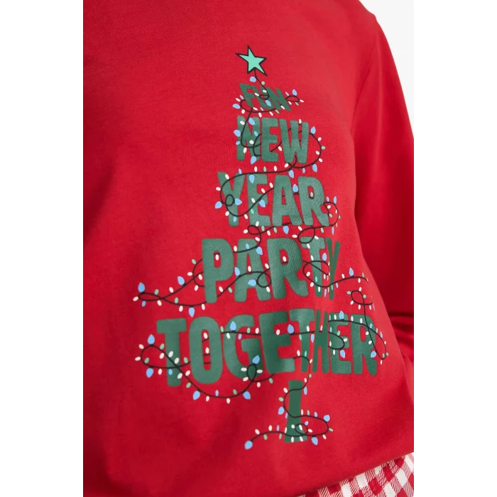 Defacto G0232AXRD256 Kırmızı Yılbaşı Temalı Regular Fit Uzun Kollu Üst Uzun Alt