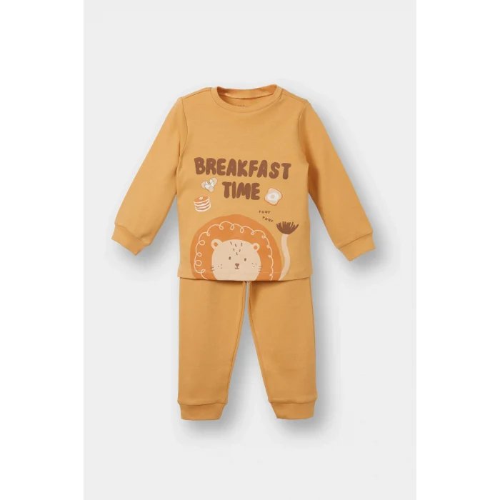 Defacto F0551A5OG615 Turuncu Erkek Bebek Pijama Takımı Aslan Baskılı Uzun Kollu Üst Uzun Alt