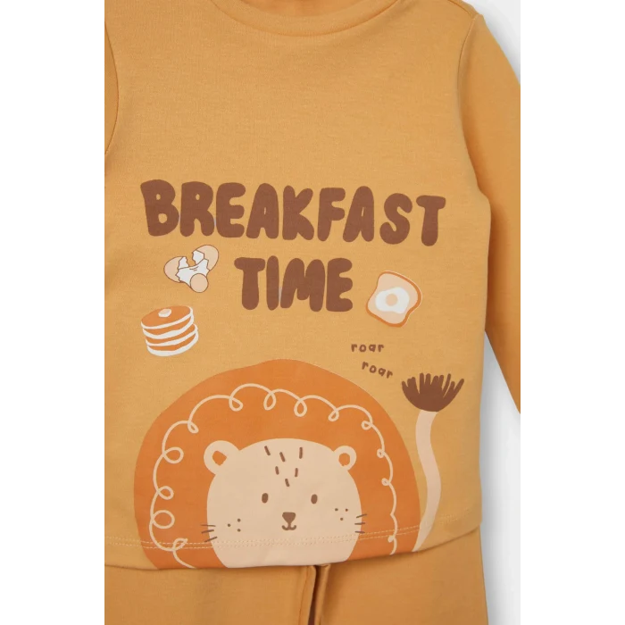 Defacto F0551A5OG615 Turuncu Erkek Bebek Pijama Takımı Aslan Baskılı Uzun Kollu Üst Uzun Alt