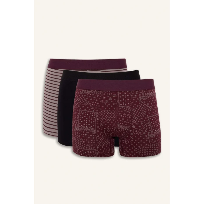 Defacto G3230AXBR34 Bordo Regular Fit Şal Desenli 3lü Boxer