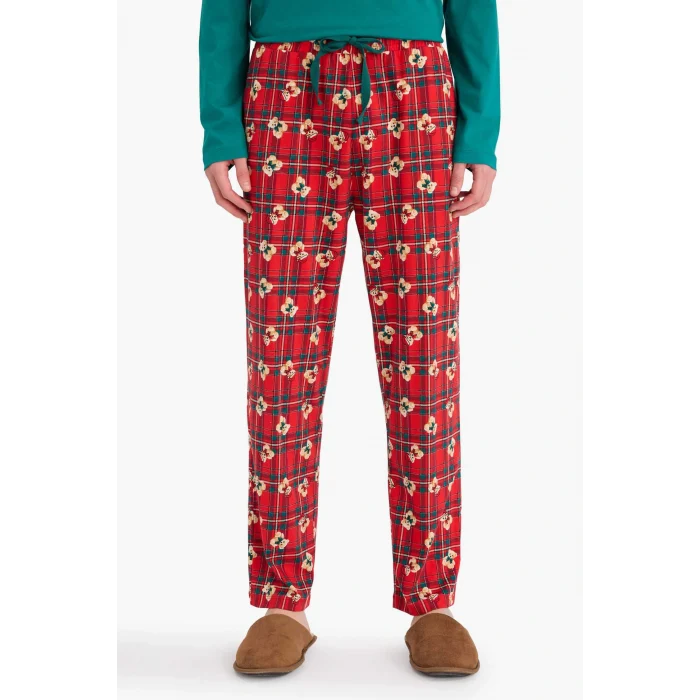 Defacto G7275AXRD256 Kırmızı Pijama Takımı Regular Fit Ayıcık Desenli Uzun Kollu Üst Uzun Alt