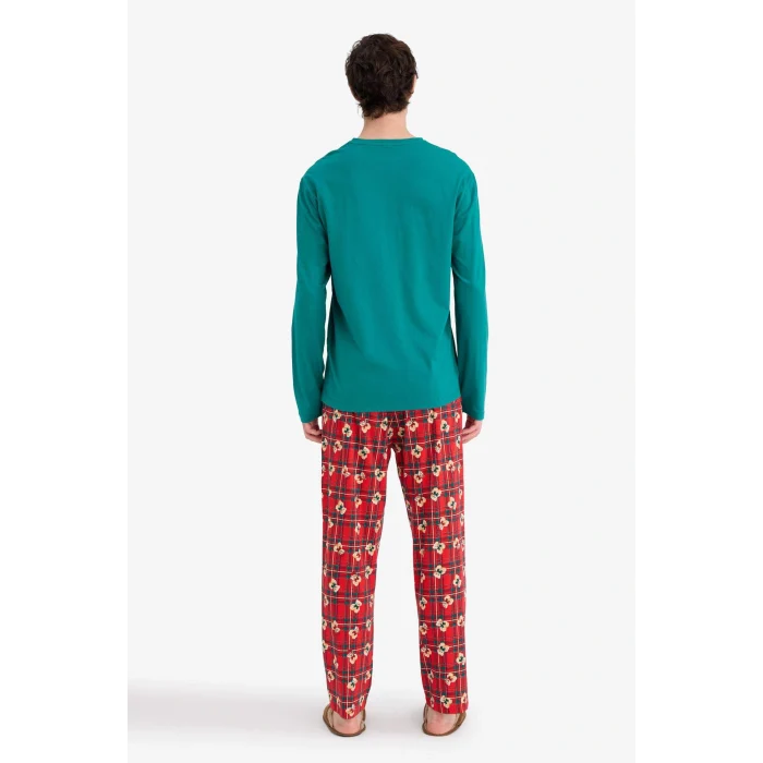 Defacto G7275AXRD256 Kırmızı Pijama Takımı Regular Fit Ayıcık Desenli Uzun Kollu Üst Uzun Alt