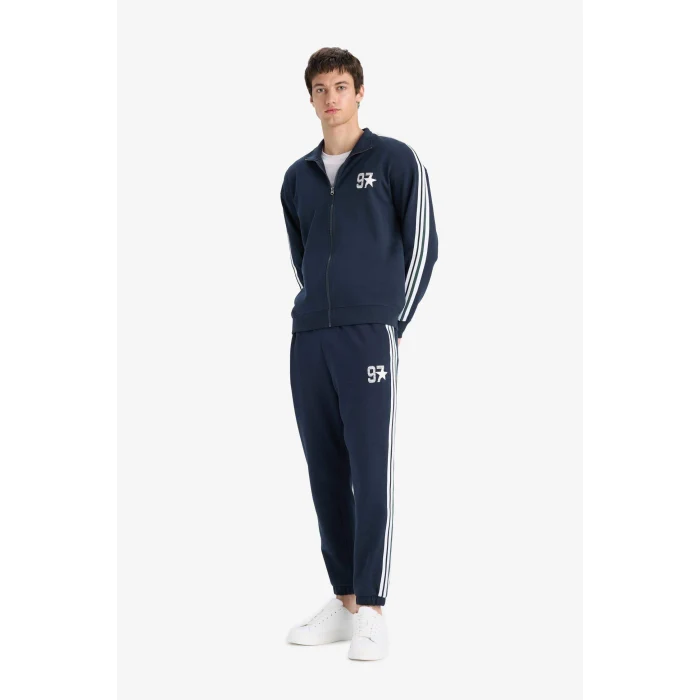 Defacto E9665AXNV64 Lacivert Regular Fit Beli Bağcıklı Cepli Paçası Lastikli Baskılı Jogger Eşofman Altı