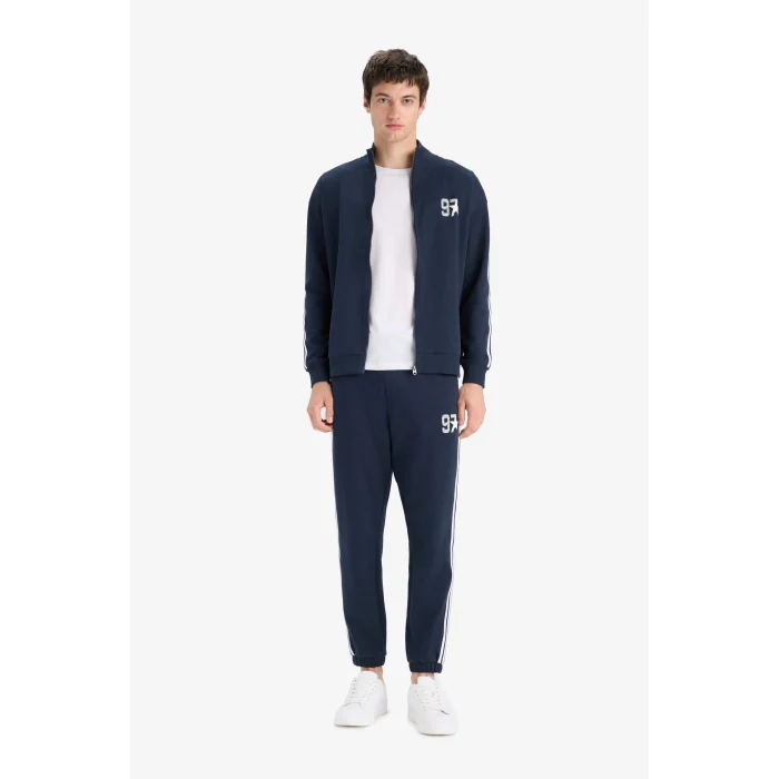 Defacto E9665AXNV64 Lacivert Regular Fit Beli Bağcıklı Cepli Paçası Lastikli Baskılı Jogger Eşofman Altı