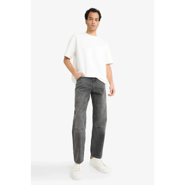 Defacto E8420AXNM40 Siyah Relax Fit Yırtık Detaylı Jean Pantolon