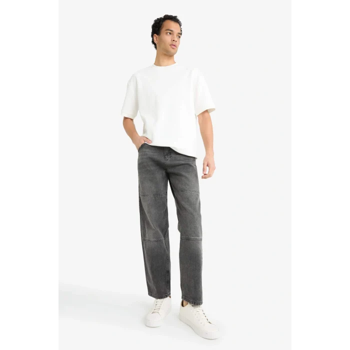 Defacto E8420AXNM40 Siyah Relax Fit Yırtık Detaylı Jean Pantolon