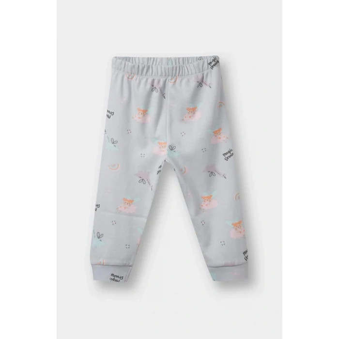 Defacto F0631A5BE61 Mavi Kız Bebek Pijama Takımı Desenli Uzun Kollu Üst Uzun Alt