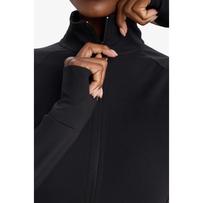 Defacto B3985AXBK81 Siyah Fitted Vücuda Oturan Ultra Soft Dik Yaka Çift Cepli Parmak Detaylı Fermuarlı Spor Hırka