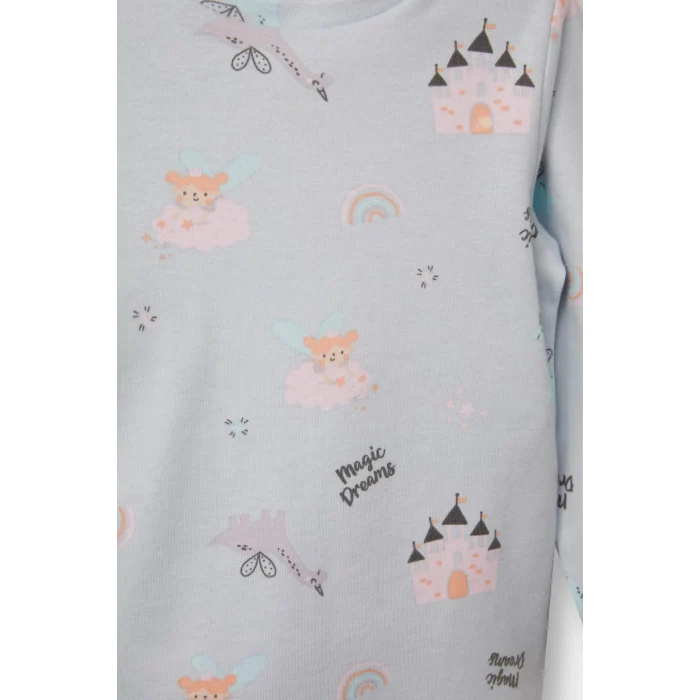 Defacto F0631A5BE61 Mavi Kız Bebek Pijama Takımı Desenli Uzun Kollu Üst Uzun Alt