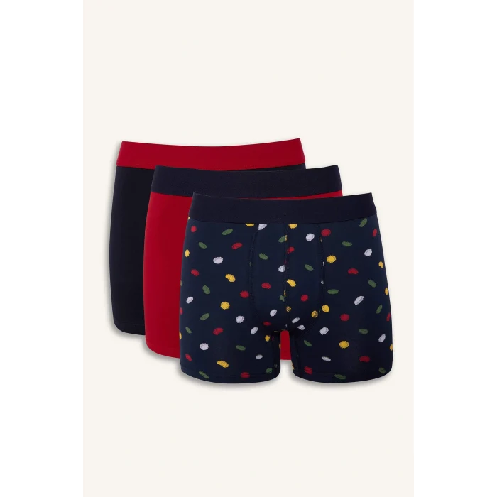 Defacto G4683AXNV135 Lacivert Regular Fit Desenli 3lü Boxer