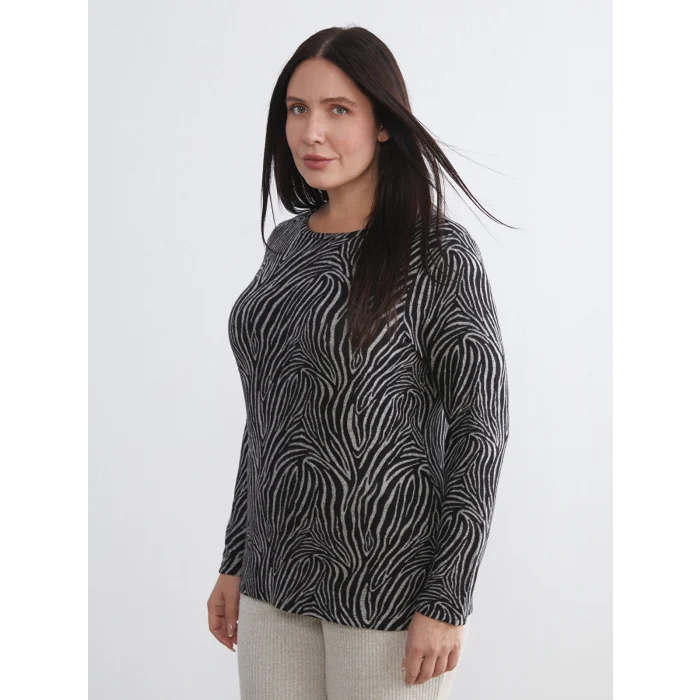 LCWAIKIKI Basic Kahverengi Bisiklet Yaka Desenli Bluz