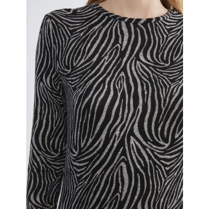 LCWAIKIKI Basic Kahverengi Bisiklet Yaka Desenli Bluz