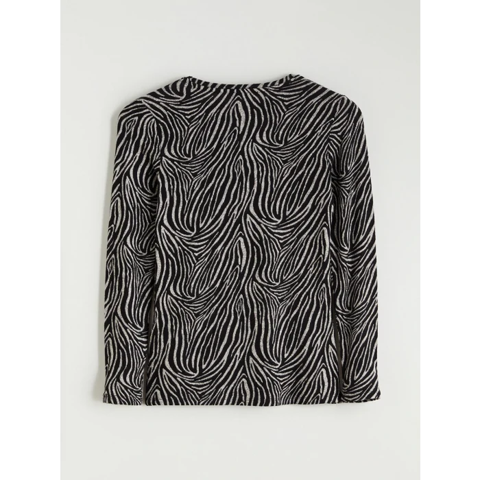 LCWAIKIKI Basic Kahverengi Bisiklet Yaka Desenli Bluz