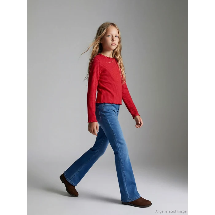 LCW Kids İndigo İspanyol Paça Kız Çocuk Jean Pantolon