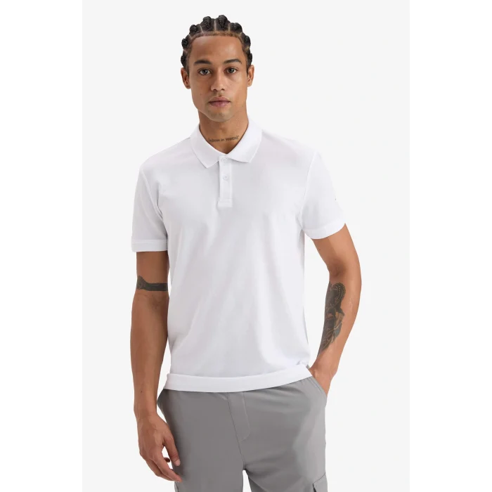 Defacto D9779AXWT34 Beyaz Slim Fit Dar Kesim Polo Yaka Sporcu Pike Kısa Kollu Tişört