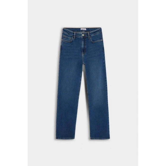 Defacto F9726AXNM34 Mavi Comfort Straight Normal Bel Bilek Boy Jean Yıkamalı Pantolon