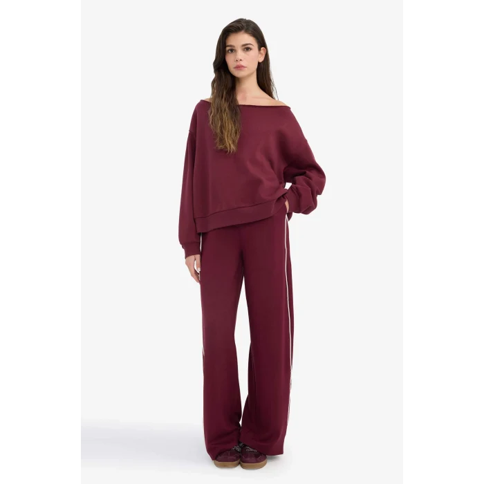 Defacto D6668AXBR232 Bordo Straight Fit Cepli Düz Paça Eşofman Altı