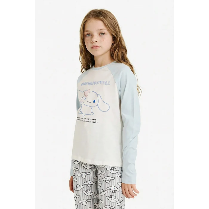 Defacto G3296A8ER105 Ekru Kız Çocuk Hello Kitty Pijama Takımı Uzun Kollu Üst Uzun Alt