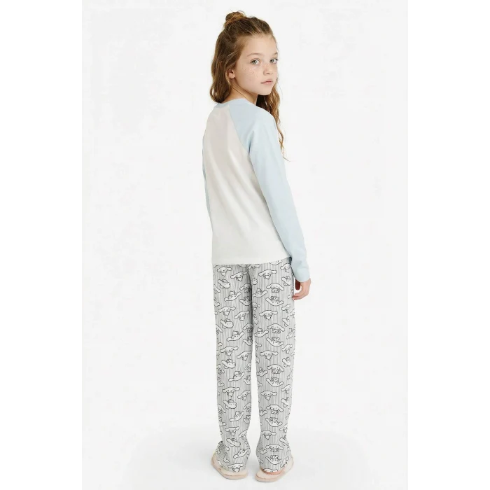 Defacto G3296A8ER105 Ekru Kız Çocuk Hello Kitty Pijama Takımı Uzun Kollu Üst Uzun Alt