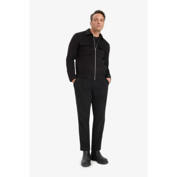 Defacto Y5362AZBK27 Siyah Slim Fit Dar Kesim Polo Yaka Astarlı Fermuarlı Cepli Mevsimlik Baharlık Süet Mont