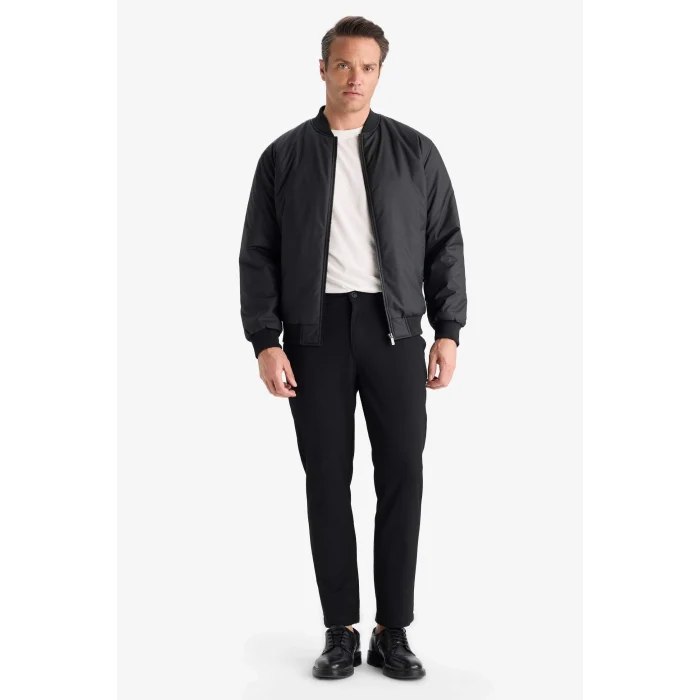 Defacto A3105AXBK27 Siyah Su İtici Slim Fit Dar Kesim Kolej Yaka Fermuarlı Astarlı Bomber Mevsimlik Mont