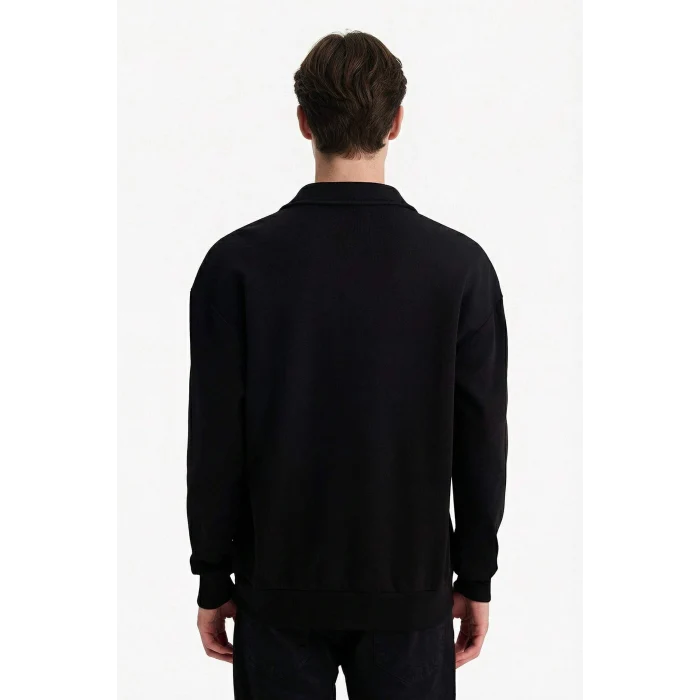Defacto G6475AXBK81 Siyah Boxy Fit Polo Yaka Sweatshirt