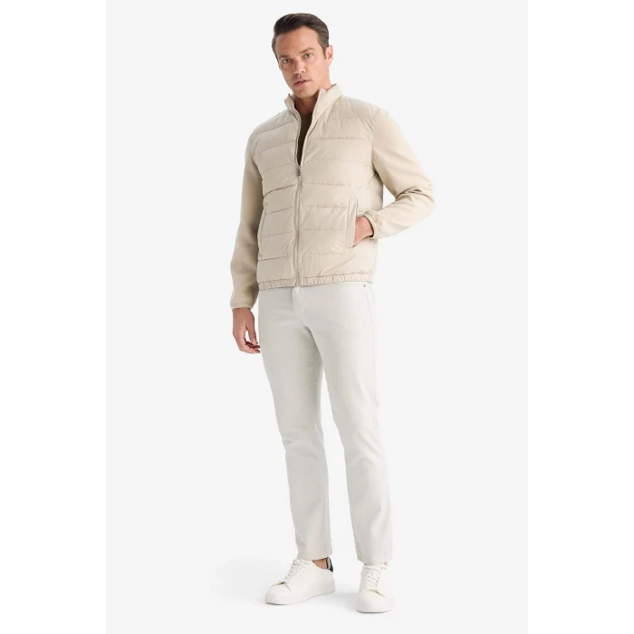 Defacto D7532AXBG766 Bej Su İtici Rüzgar Geçirmez Slim Fit Dar Kesim Astarlı Fermuarlı Cepli Mont