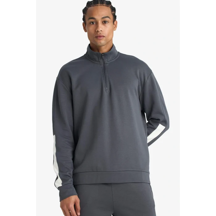 Defacto G5141AXAR82 Antrasit Standart Fit Dik Yaka Yarım Fermuarlı Modal Sweatshirt