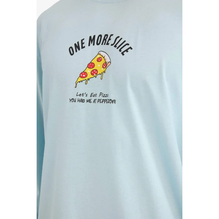 Defacto G4959AXTR487 Turkuaz Pijama Takımı Regular Fit Baskılı Uzun Kollu Üst Desenli Uzun Alt