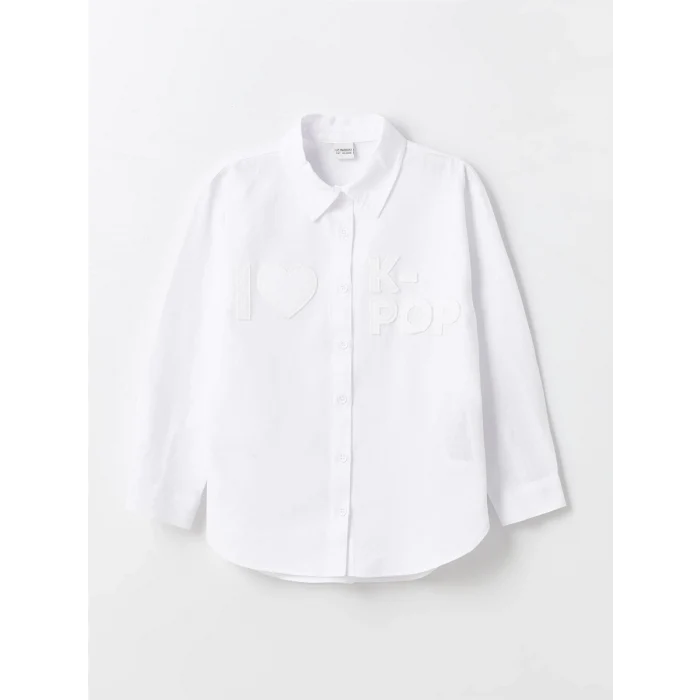 LCW Kids Beyaz K-Pop Nakışlı Kız Çocuk Gömlek