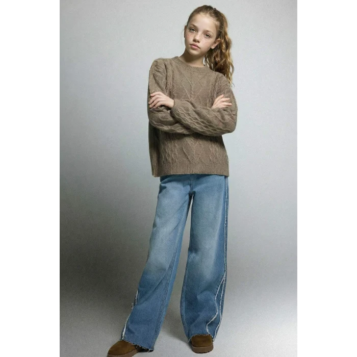 Defacto G3646A8NM28 Mavi Kız Çocuk Wide Leg Jean Pantolon