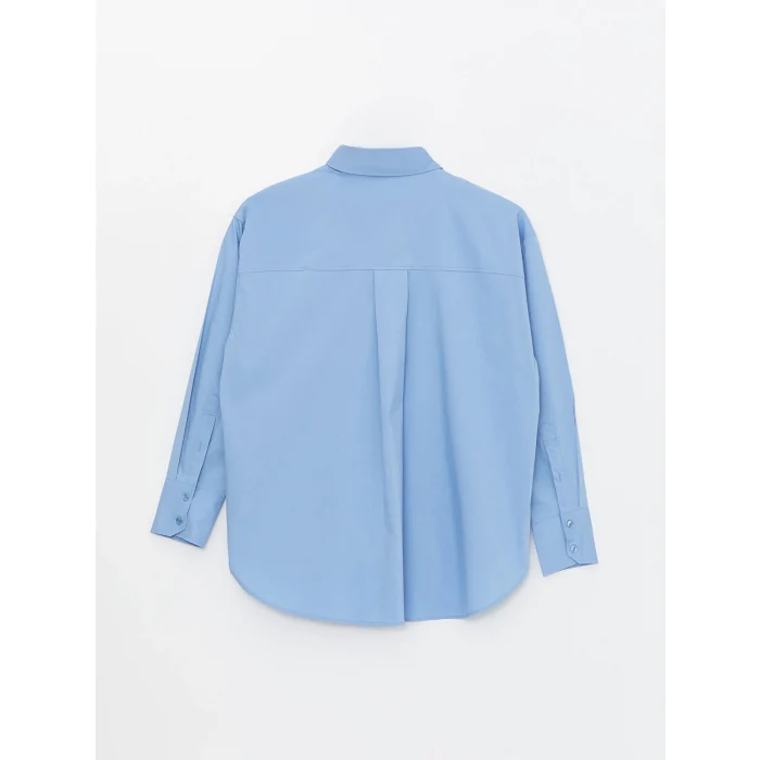 LCW Vision Mavi Düz Uzun Kollu Oversize Kadın Gömlek