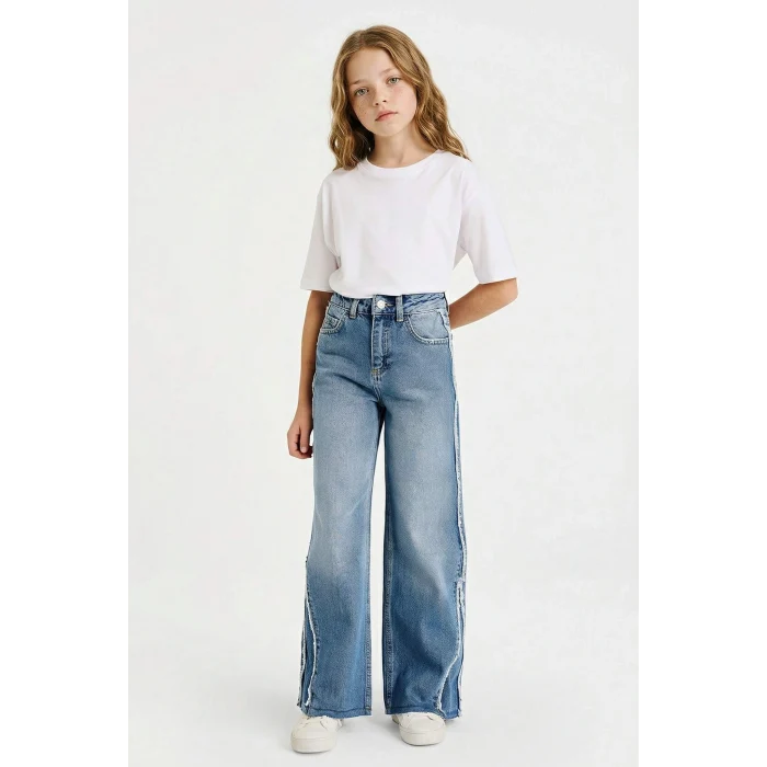 Defacto G3646A8NM28 Mavi Kız Çocuk Wide Leg Jean Pantolon