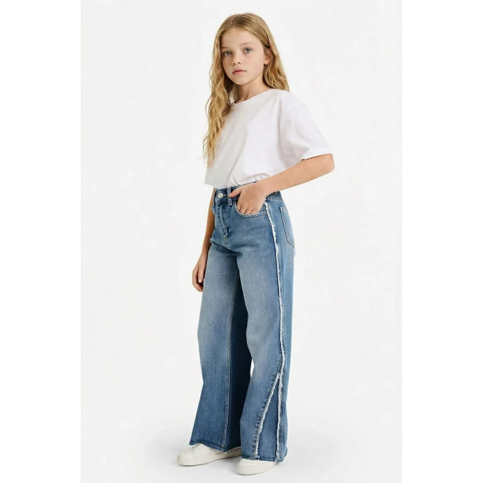 Defacto G3646A8NM28 Mavi Kız Çocuk Wide Leg Jean Pantolon