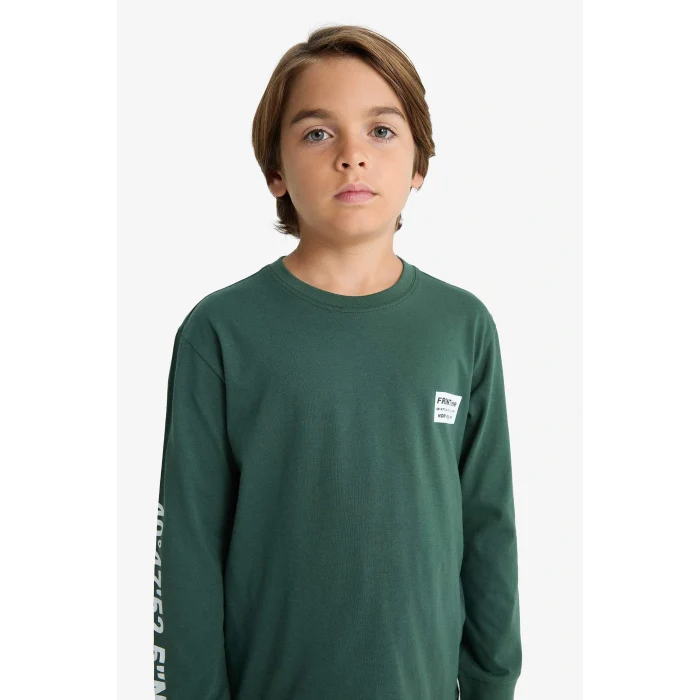 Defacto F3346A8GN438 Yeşil Erkek Çocuk Pijama Takımı Baskılı Uzun Kollu Üst Uzun Alt