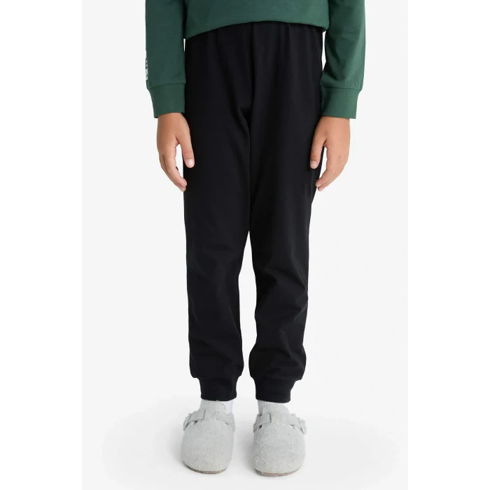 Defacto F3346A8GN438 Yeşil Erkek Çocuk Pijama Takımı Baskılı Uzun Kollu Üst Uzun Alt