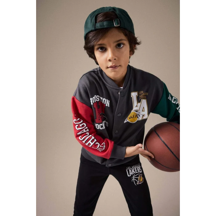 Defacto E8845A8AR31 Antrasit Erkek Çocuk NBA Current Teams Kolej Yaka Sırt Baskılı Bomber Ceket