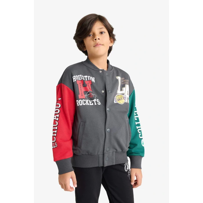 Defacto E8845A8AR31 Antrasit Erkek Çocuk NBA Current Teams Kolej Yaka Sırt Baskılı Bomber Ceket