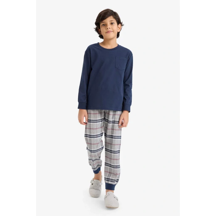 Defacto F1005A8NV135 Lacivert Erkek Çocuk Regular Fit Flanel 2li Pijama Takımı