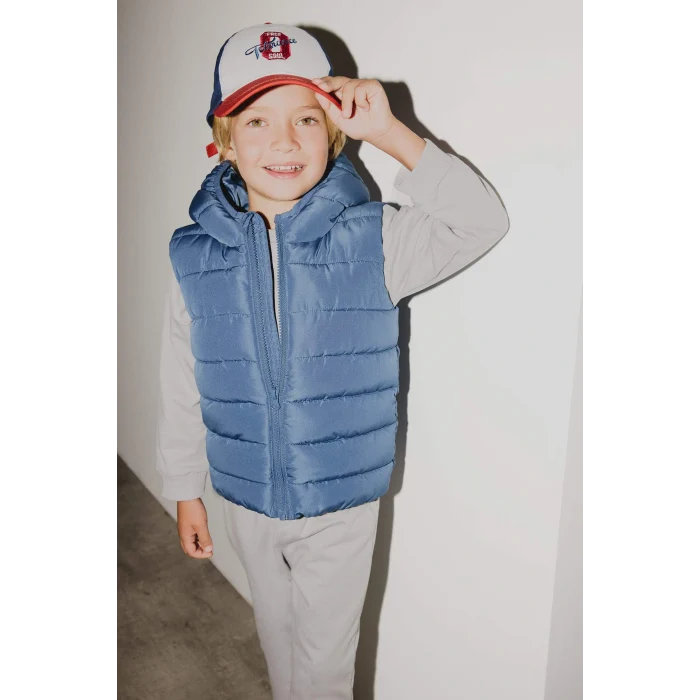 Defacto A2221A5IN257 İndigo Erkek Bebek Su Geçirmez Kapüşonlu Fermuarlı Tafta Şişme Yelek
