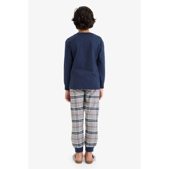 Defacto F1005A8NV135 Lacivert Erkek Çocuk Regular Fit Flanel 2li Pijama Takımı