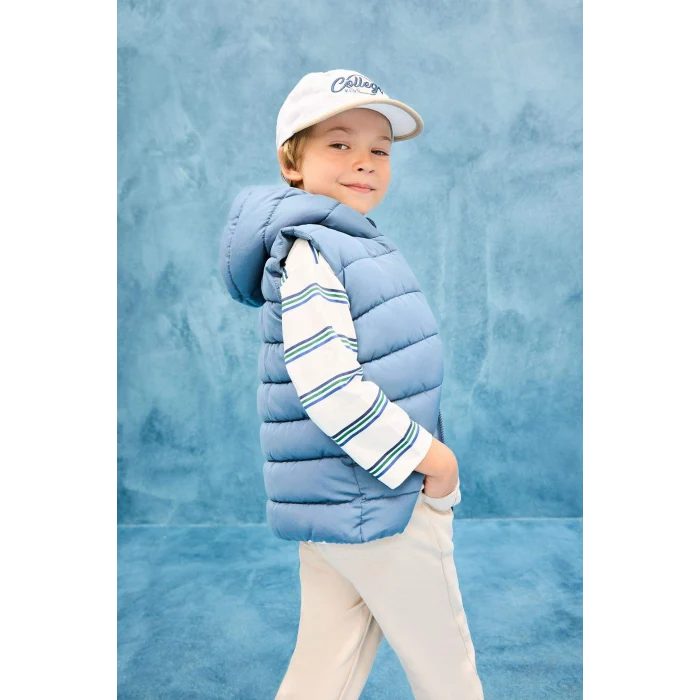 Defacto A2221A5IN257 İndigo Erkek Bebek Su Geçirmez Kapüşonlu Fermuarlı Tafta Şişme Yelek