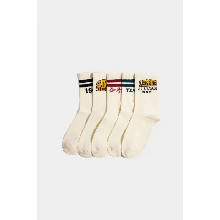 Defacto F4721A8WT1 Beyaz Erkek Çocuk 5li Pamuklu Uzun Çorap