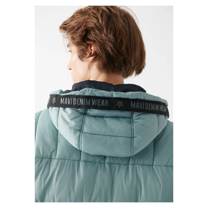 010419-70118 Mavi Kapüşonlu Şişme Mont Regular Fit / Normal Kesim