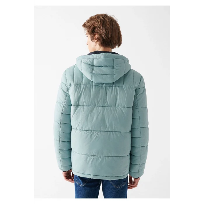 010419-70118 Mavi Kapüşonlu Şişme Mont Regular Fit / Normal Kesim