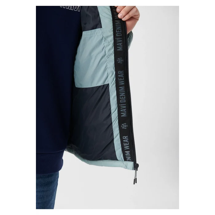 010419-70118 Mavi Kapüşonlu Şişme Mont Regular Fit / Normal Kesim